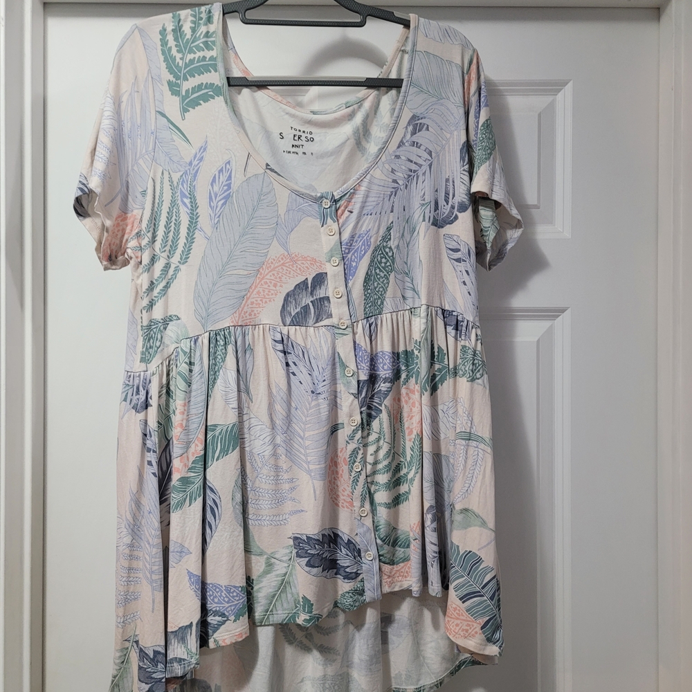 Cato Pink and Blue Relaxed Peplum Blouse